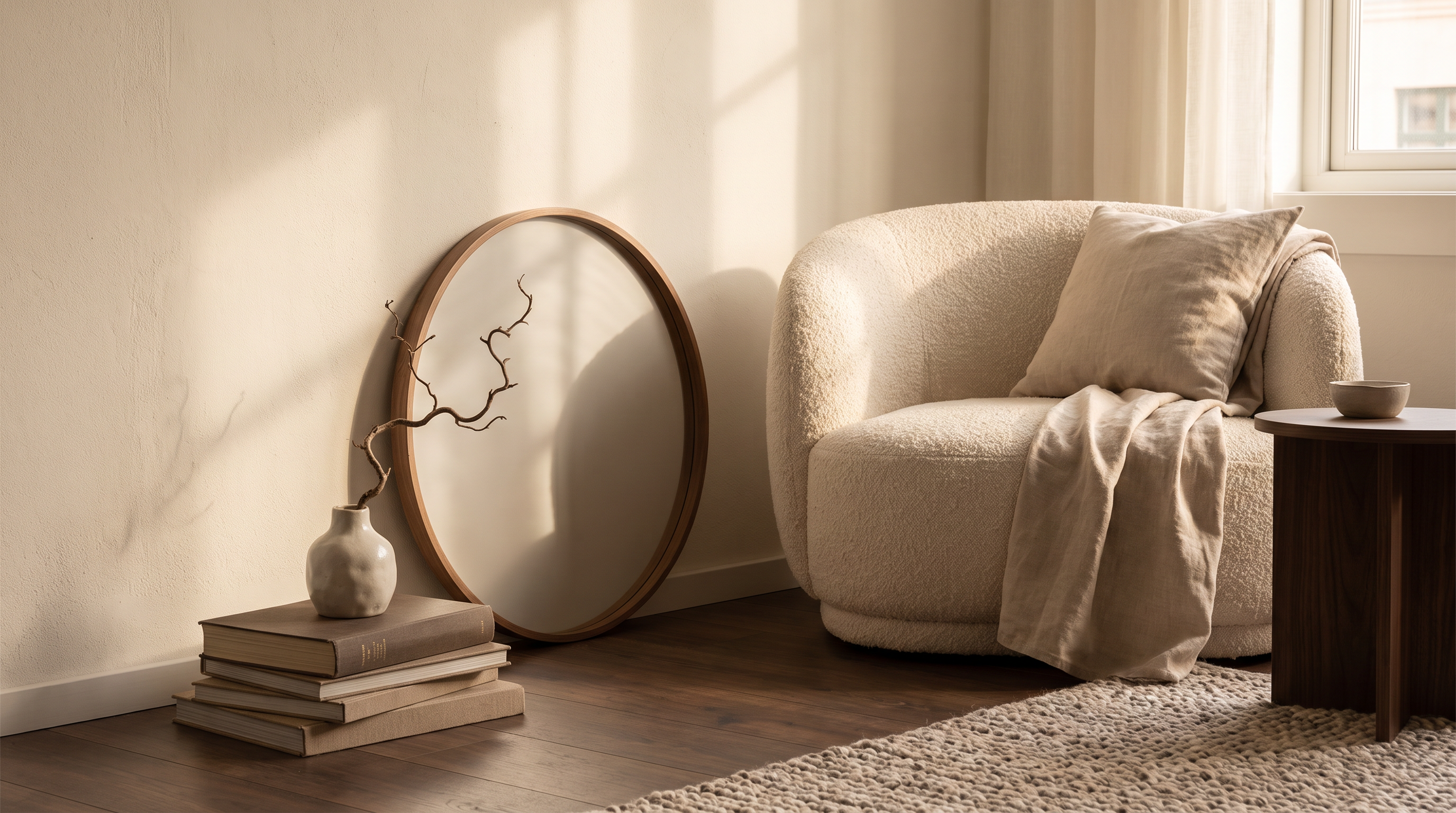 Lipa styled corner nook with mirror and ceramic vase