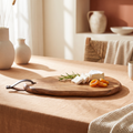 Cutting Board Leo Organic Curve style styled with cheese and dried apricots