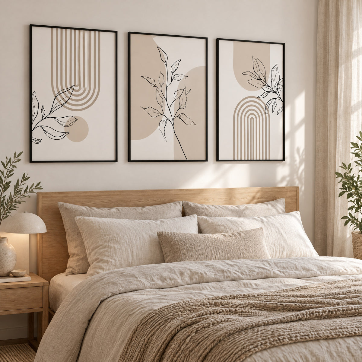 Wall Art Alex prints styled in black frames above a bed