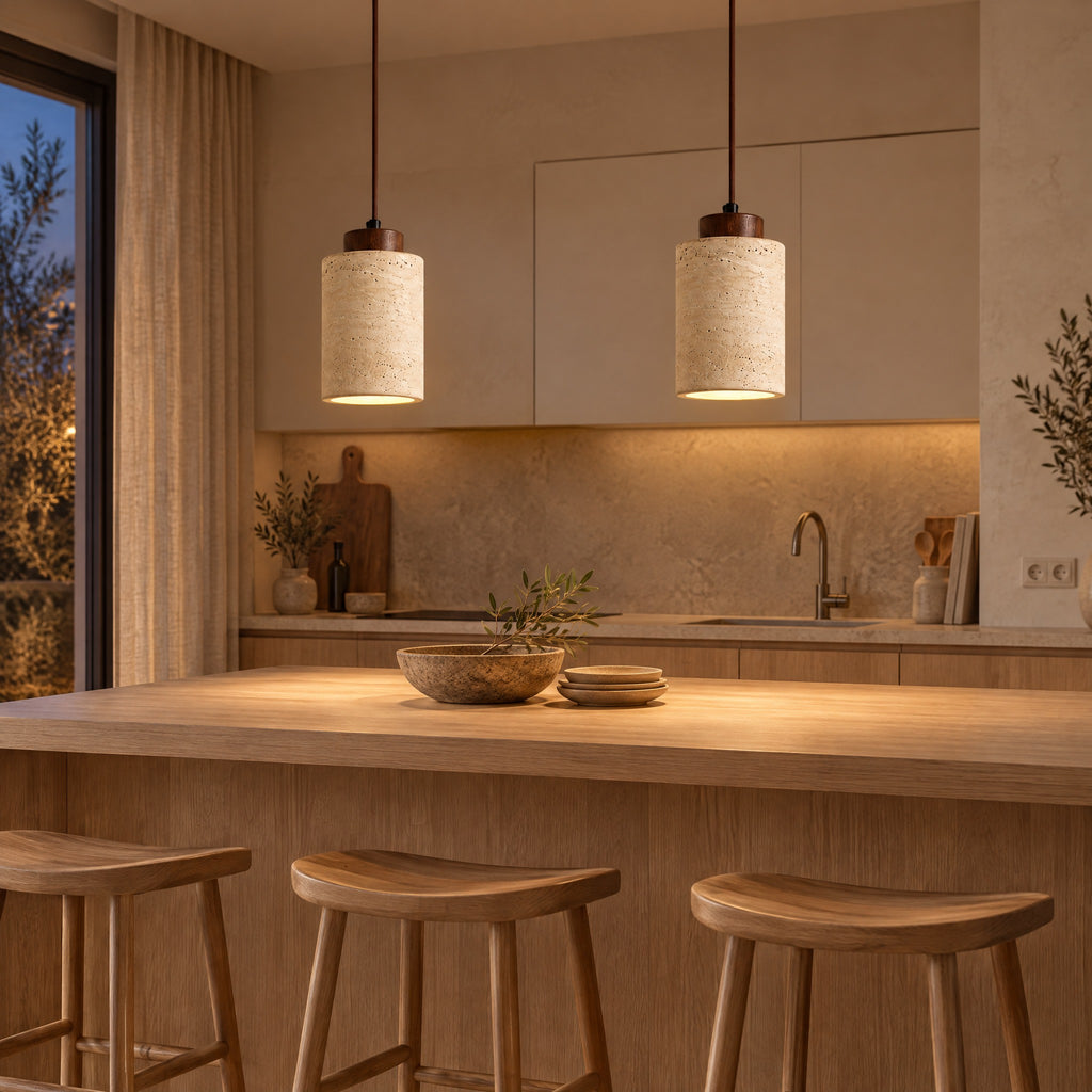Two Pendant Lights Tibor over an oak kitchen island