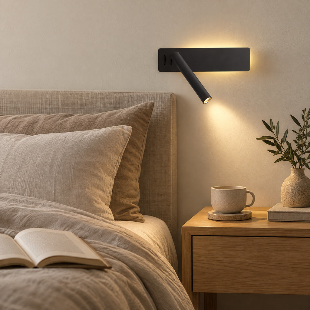 Wall Lamp Monika in black as a bedside reading light