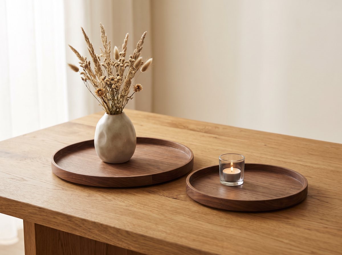 Round Tray Dávid shown in both Large and Small sizes side by side