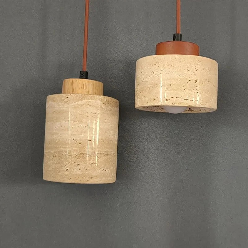 Pendant Light Tibor next to the shorter Pendant Light Dana, both lit