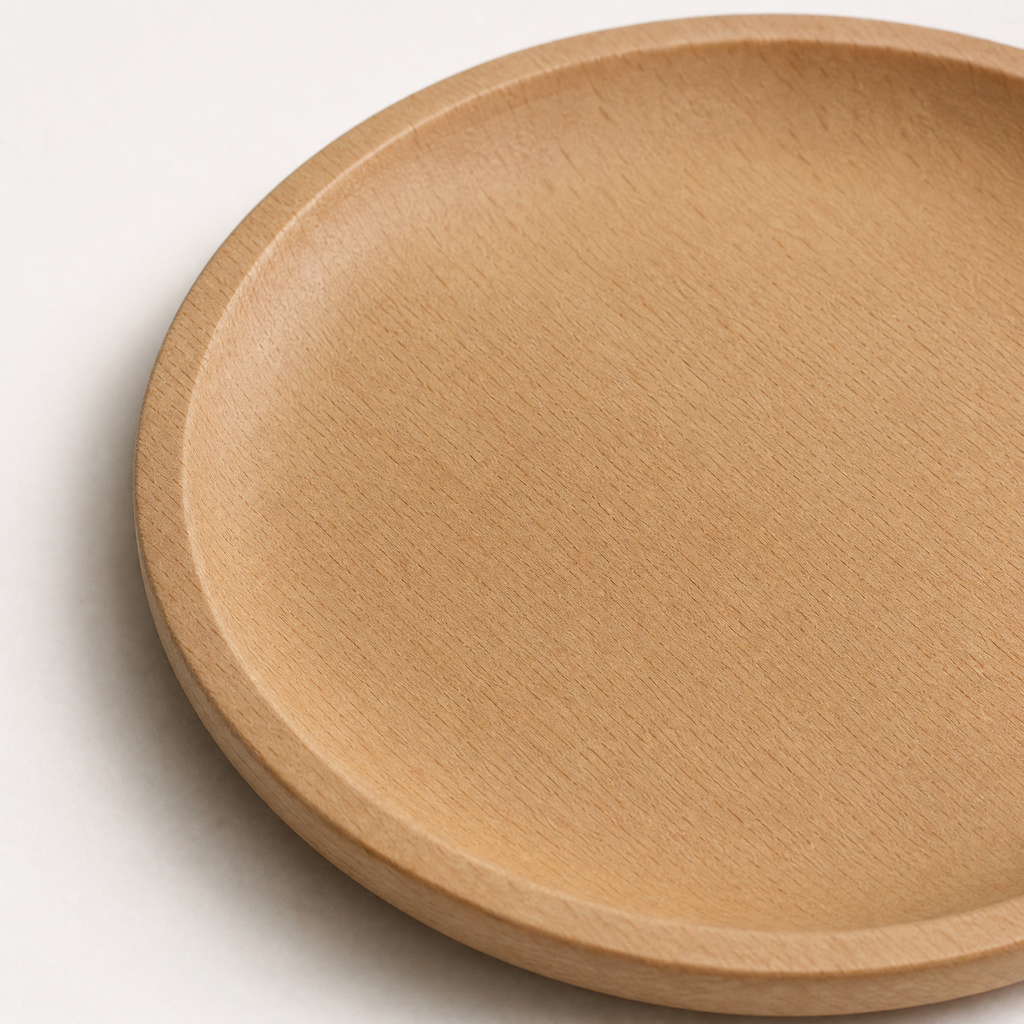 Close-up of Veronika dessert plate wood grain texture