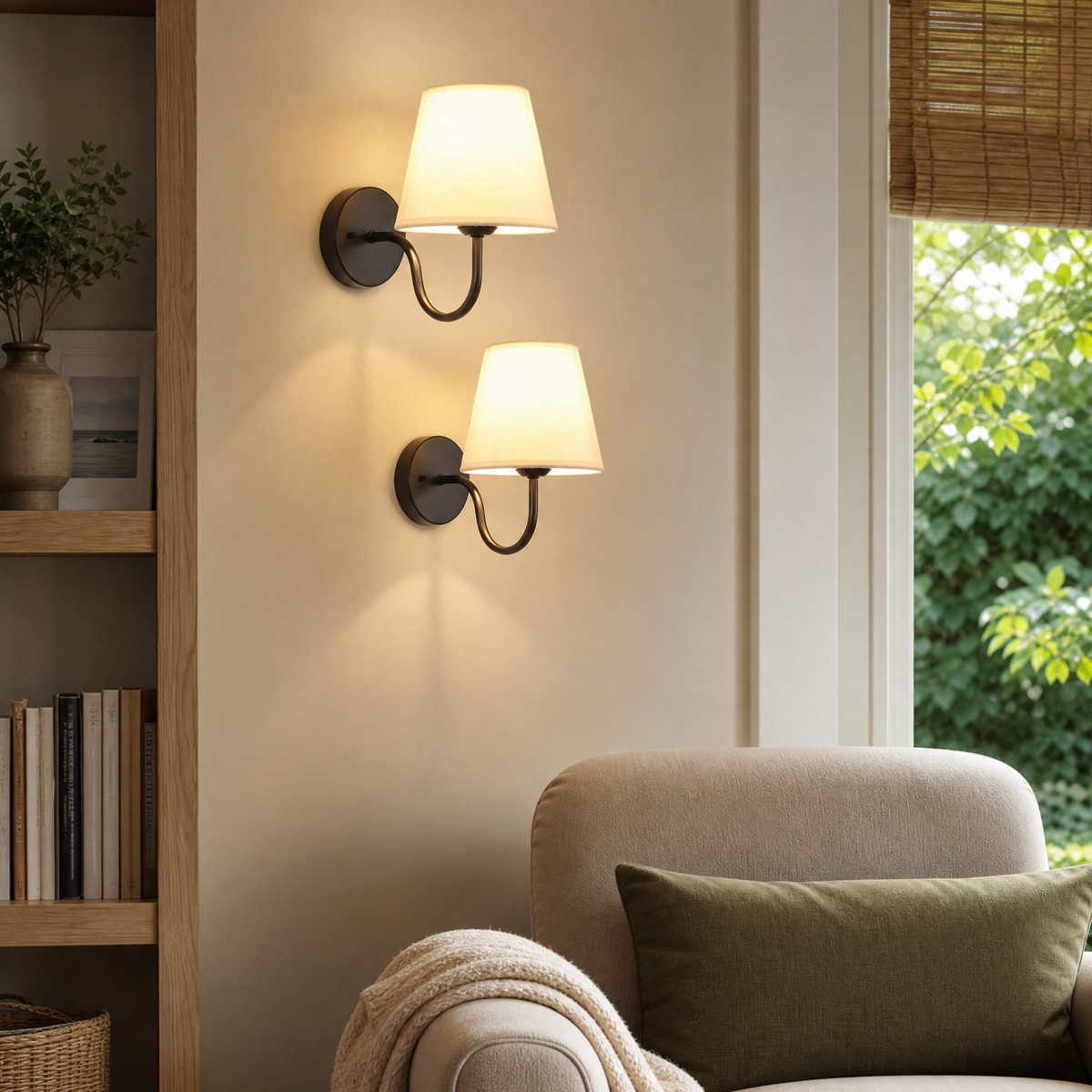 Wall Sconce Vladimír — pair of black sconces in living room