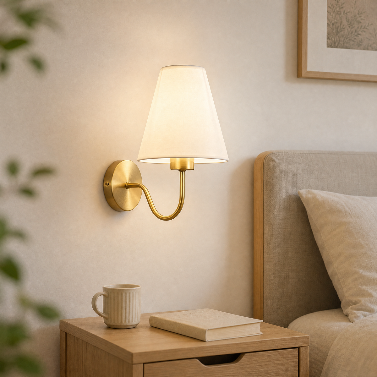 Wall Sconce Vladimír — single gold sconce in bedroom