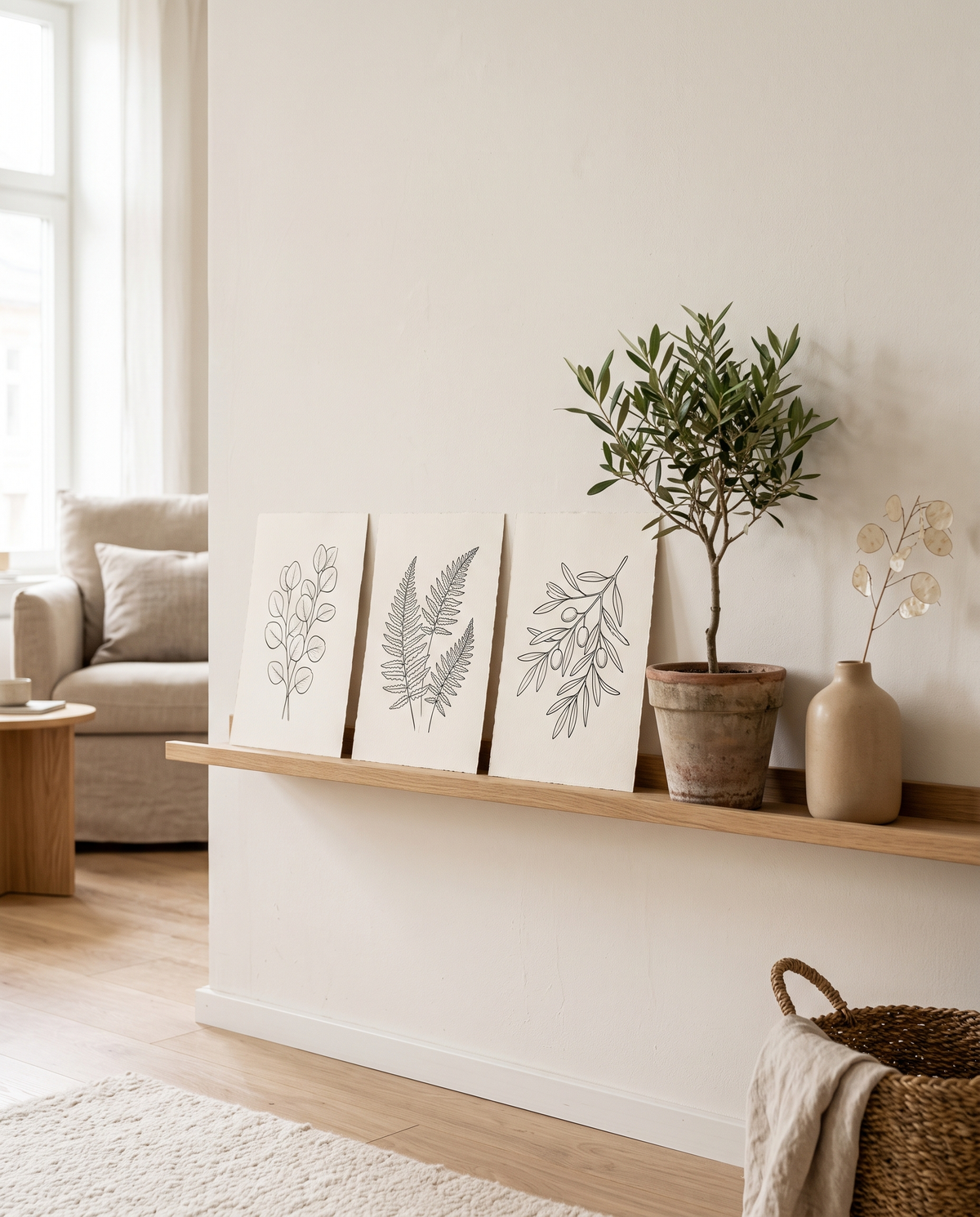 Lipa unframed abstract art print leaning on a picture ledge as shipped
