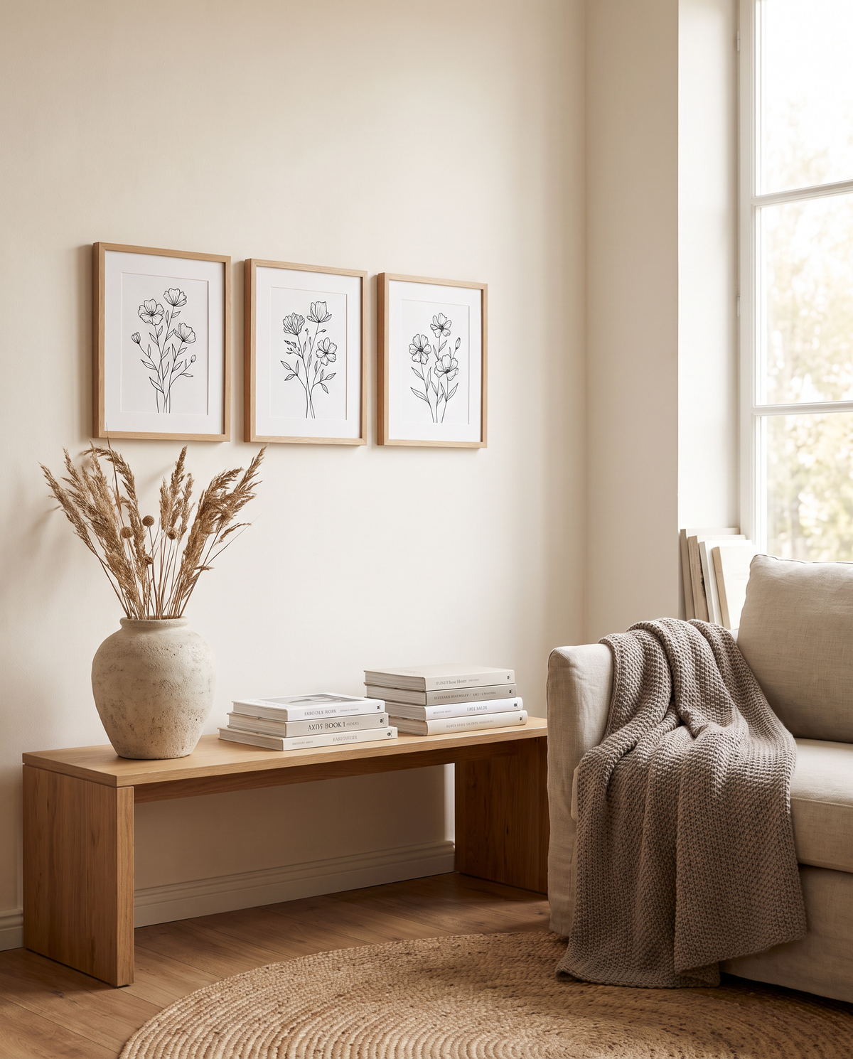 Lipa abstract art print styled above a sofa in a warm neutral living room